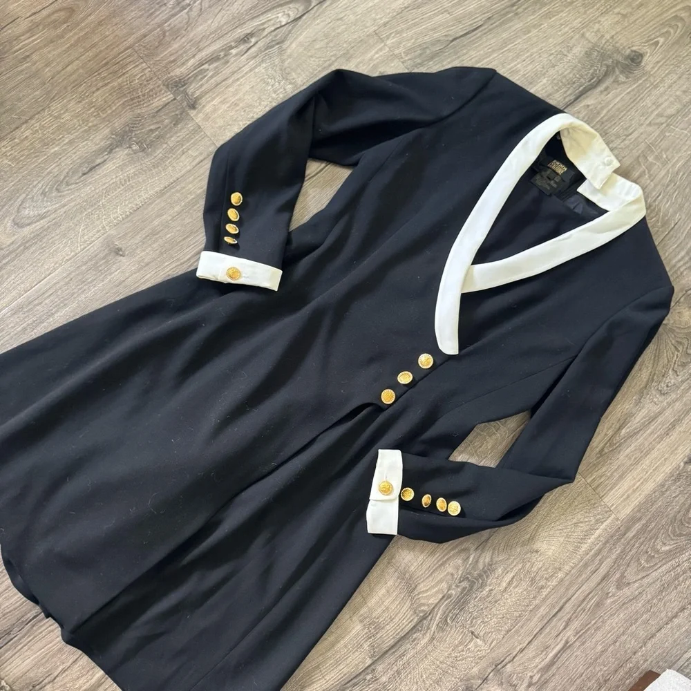 Vintage Escada Couture Black White romper Dress with Gold Accents size 36 - Picture 2 of 14